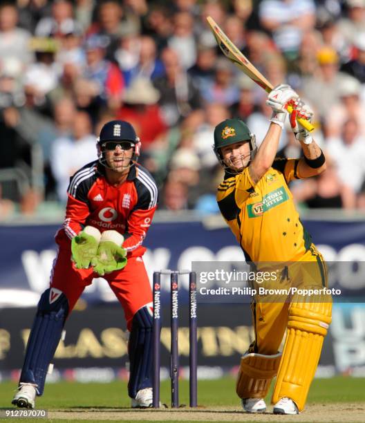 MIchael Clarke of Australia hits a boundary during the 7th NatWest Series One Day International between England and Australia at the Riverside...