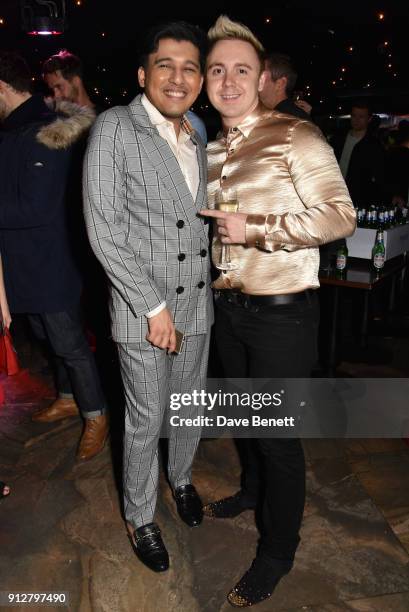 Raghav Tibrewal and John Galea attend Bunga Bunga Covent Garden's 1st birthday party on January 31, 2018 in London, England.