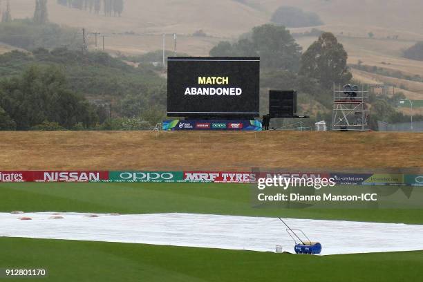 The match is abandoned due to wet weather conditions during the ICC U19 Cricket World Cup match between Afghanistan and Pakistan at Joh Davies Oval...