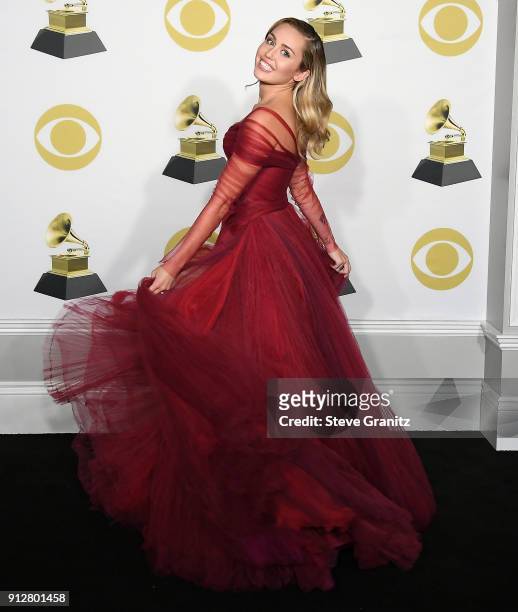 Miley Cyrus poses at the 60th Annual GRAMMY Awards at Madison Square Garden on January 28, 2018 in New York City.