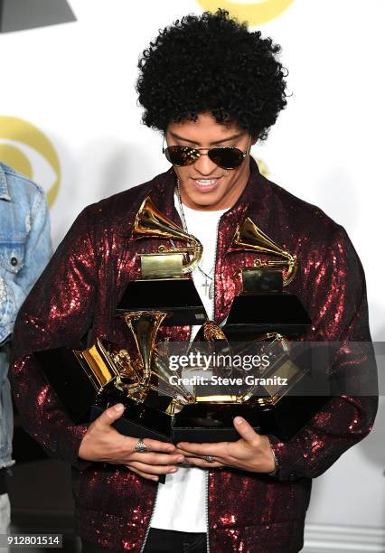 Bruno Mars poses at the 60th Annual GRAMMY Awards at Madison Square Garden on January 28, 2018 in New York City.