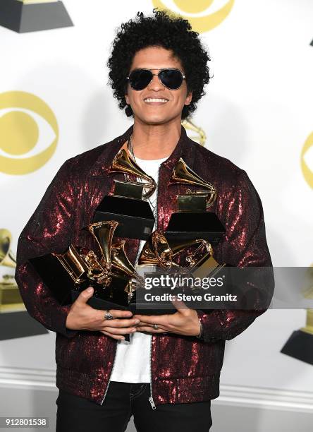 Bruno Mars poses at the 60th Annual GRAMMY Awards at Madison Square Garden on January 28, 2018 in New York City.