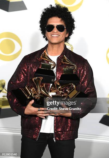 Bruno Mars poses at the 60th Annual GRAMMY Awards at Madison Square Garden on January 28, 2018 in New York City.