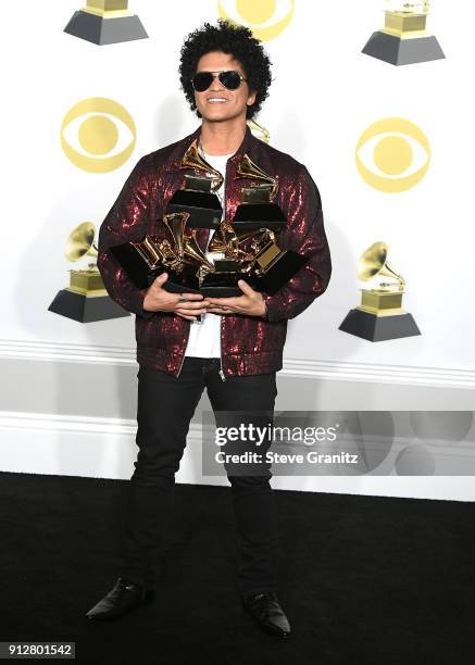 Bruno Mars poses at the 60th Annual GRAMMY Awards at Madison Square Garden on January 28, 2018 in New York City.