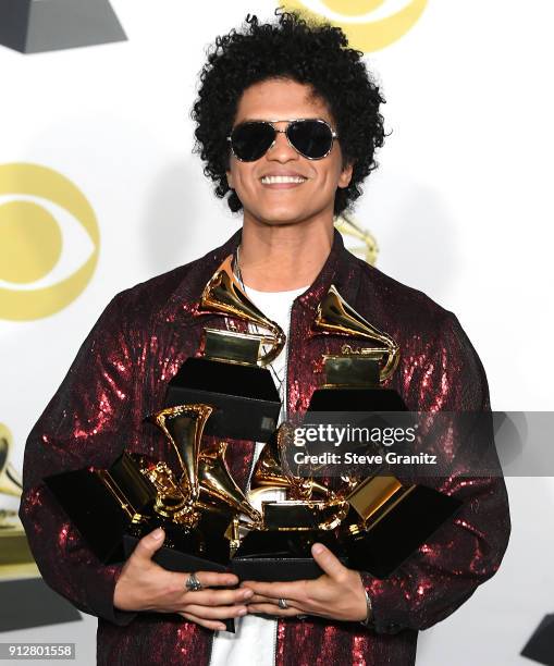 Bruno Mars poses at the 60th Annual GRAMMY Awards at Madison Square Garden on January 28, 2018 in New York City.