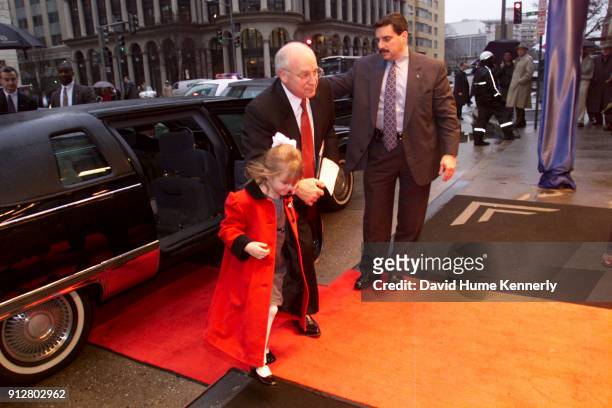 Vice President-elect Dick Cheney, with his granddaughter, arrives at The Vice President's Salute to America's Veterans at George Washington...
