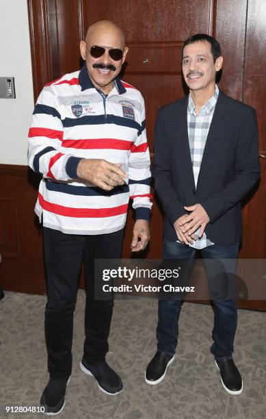 Oscar D'Leon and Eddie Santiago attend a press conference to promote the Primer Festival Latinoamericano De La Salsa at Barcelo hotel on January 31,...