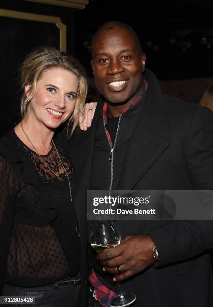 Lynden Bugler and Martin Offiah attend the Carbon Champagne UK launch party at Kadie's Cocktail Bar & Club on January 31, 2018 in London, England.