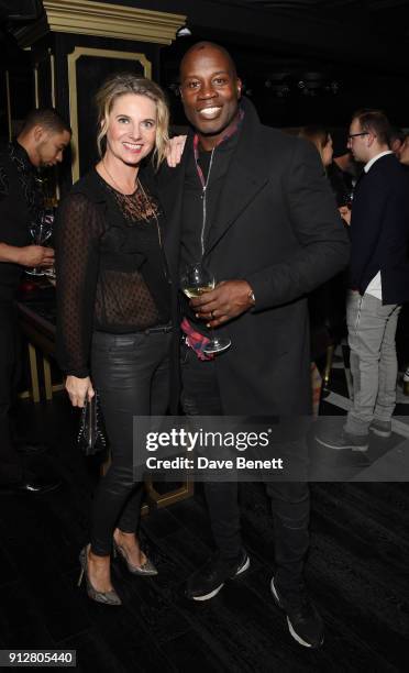 Lynden Bugler and Martin Offiah attend the Carbon Champagne UK launch party at Kadie's Cocktail Bar & Club on January 31, 2018 in London, England.