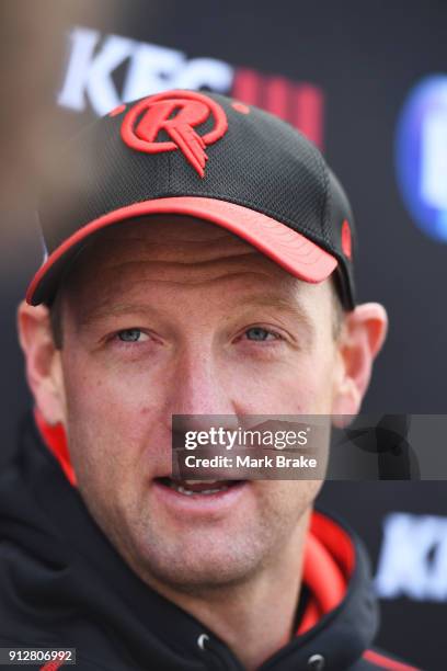 Melbourne Renegades captain Cameron White spaeks to media during the Big Bash League Semi Final media opportunity at Adelaide Oval on February 1,...