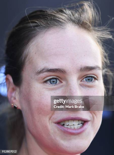 Sydney Sixers captain Ellyse Perry speaks to media during the Big Bash League Semi Final media opportunity at Adelaide Oval on February 1, 2018 in...