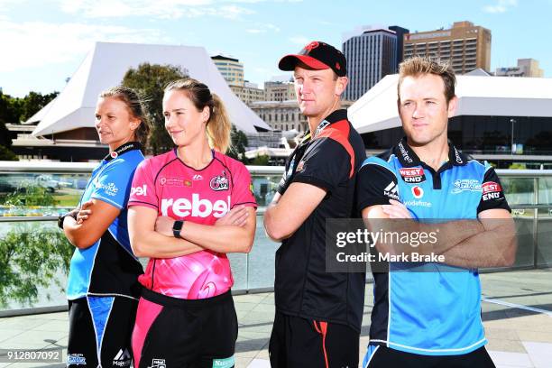 Adelaide Strikers captain Suzie Bates ,WBBL Sydney Sixers captain Ellyse Perry, BBL Melbourne Renegades captain Cameron White and Adelaide Strikers...