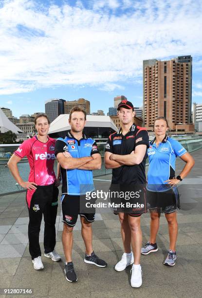 Sydney Sixers captain Ellyse Perry,Adelaide Strikers BBL captian Colin Ingram, BBL Melbourne Renegades captain Cameron White and WBBL Adelaide...