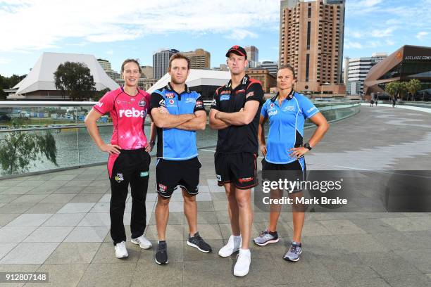 Sydney Sixers captain Ellyse Perry,Adelaide Strikers BBL captian Colin Ingram, BBL Melbourne Renegades captain Cameron White and WBBL Adelaide...