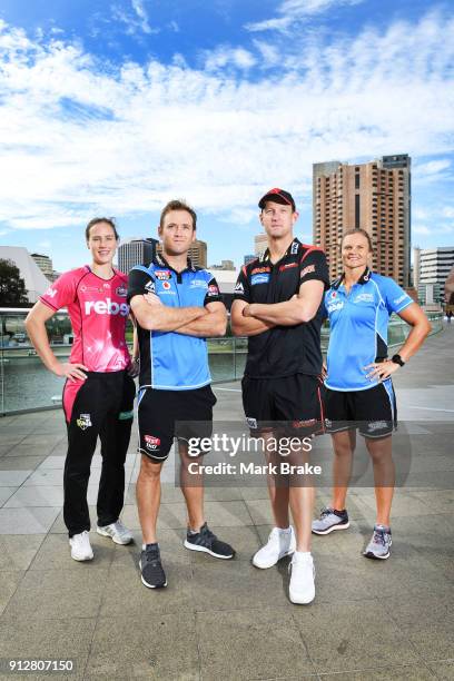 Sydney Sixers captain Ellyse Perry,Adelaide Strikers BBL captian Colin Ingram, BBL Melbourne Renegades captain Cameron White and WBBL Adelaide...