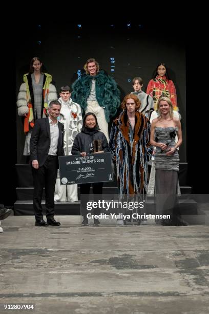 The winner of the Kopenhagen Fur's Imagine Talents 2018 fashion show during the Copenhagen Fashion Week Autumn/Winter 18 on January 31, 2018 in...