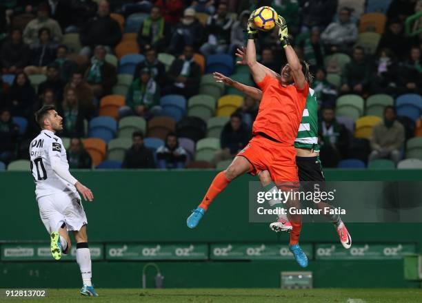 Vitoria Guimaraes goalkeeper Douglas Jesus from Brazil with Sporting CP defender Fabio Coentrao from Portugal in action during the Primeira Liga...