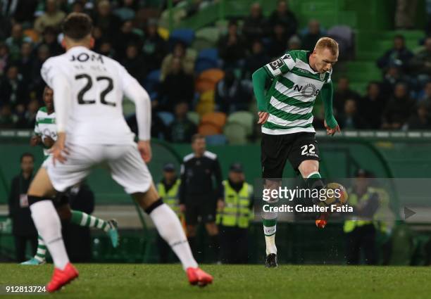 Sporting CP defender Jeremy Mathieu from France in action during the Primeira Liga match between Sporting CP and Vitoria Guimaraes at Estadio Jose...