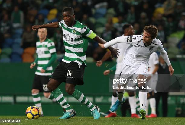 Sporting CP midfielder William Carvalho from Portugal with Vitoria Guimaraes midfielder Rafael Miranda from Brazil in action during the Primeira Liga...