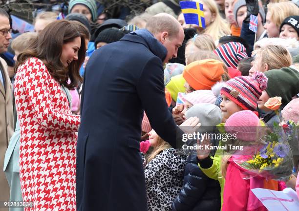 Catherine, Duchess of Cambridge and Prince William, Duke of Cambridge accompanied by Crown Princess Victoria of Sweden and Prince Daniel of Sweden...