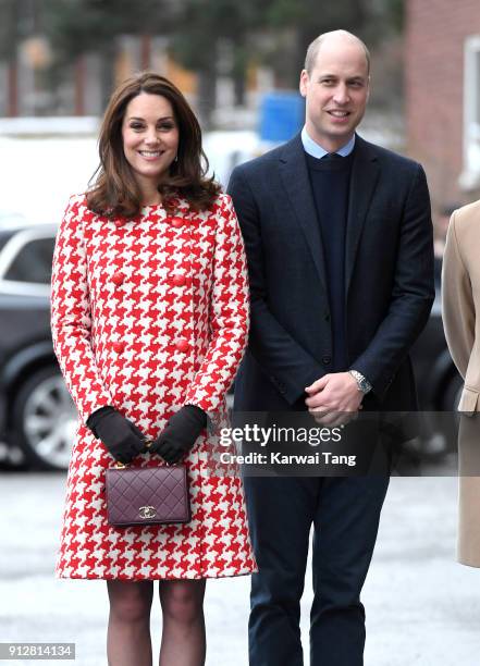 Catherine, Duchess of Cambridge and Prince William, Duke of Cambridge visit the Karolinska Institute on January 31, 2018 in Stockholm, Sweden.