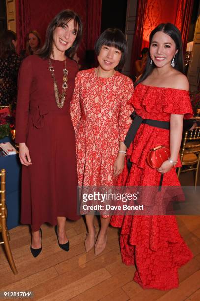 Samantha Cameron, Angelica Cheung and Wendy Yu attend Wendy Yu's Chinese New Year Celebration at Kensington Palace on January 31, 2018 in London,...
