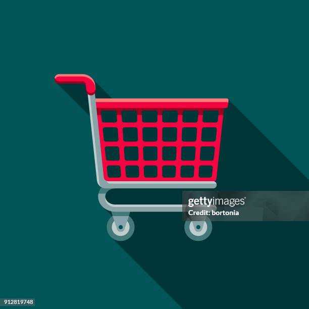 ilustraciones, imágenes clip art, dibujos animados e iconos de stock de icono de e-commerce de diseño plano carrito de compras - shopping cart