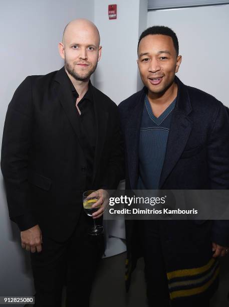 Daniel Ek and John Legend attends "The Minefield Girl" Audio Visual Book Launch at Lightbox on January 31, 2018 in New York City.