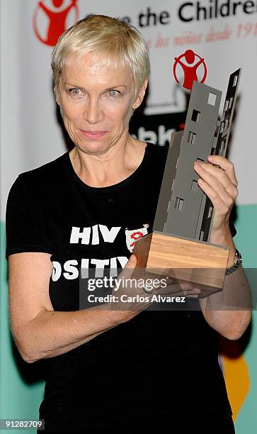 Singer Annie Lennox receives "Amigo de los Ninos" award during "Save the Children" ceremony awards at Círculo de Bellas Artes on September 30, 2009...