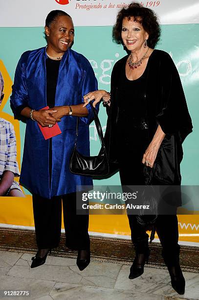 Singer Barbara Hendricks and actress Claudia Cardinale attend "Save the Children" cremony awards at Círculo de Bellas Artes on September 30, 2009 in...