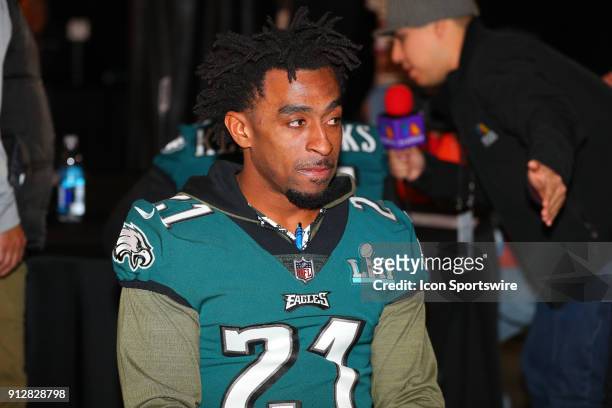 Philadelphia Eagles cornerback Patrick Robinson answers questions during the Philadelphia Eagles Press Conference on January 31 at the Mall of...