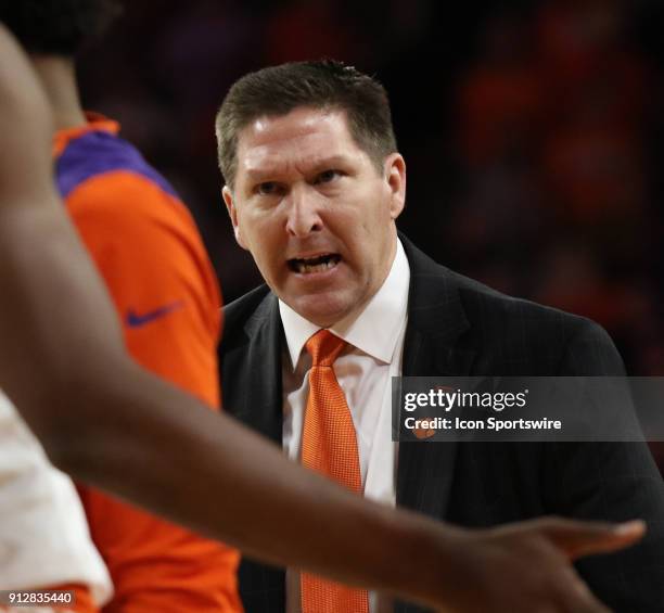 Brad Brownell nead coach Clemson University Tigers during a college basketball game between the North Carolina Tar Heels and Clemson Tigers on...