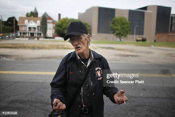 Joe, a homeless man, speaks about life on the streets and the struggle for work September 30, 2009 in Bridgeport, Connecticut. According to...