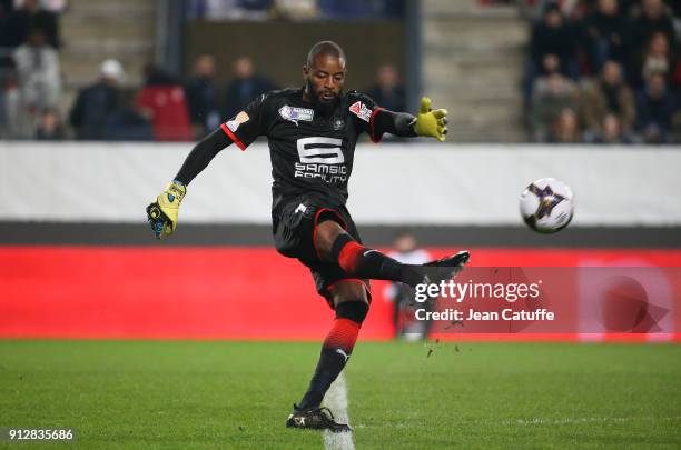 Goalkeeper of Stade Rennais Abdoulaye Diallo during the French League Cup match between Stade Rennais and Paris Saint Germain at Roazhon Park on...