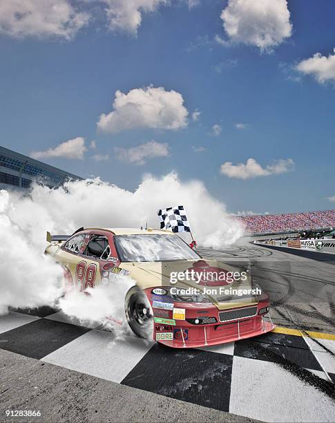 winning nascar driver doing a burnout. - nascar stock pictures, royalty-free photos & images