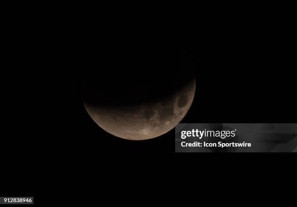 Partial eclipse of the Super Blood Moon on Tuesday, January 31, 2018 from the East Bay Area, Union City, California