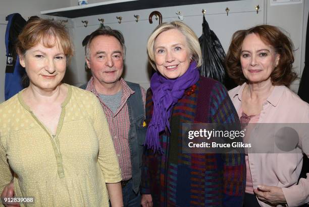Deborah Findlay, Ron Cook, Hillary Clinton and Francesca Annis pose backstage at the Manhattan Theatre Club's "The Children" on Broadway at The...