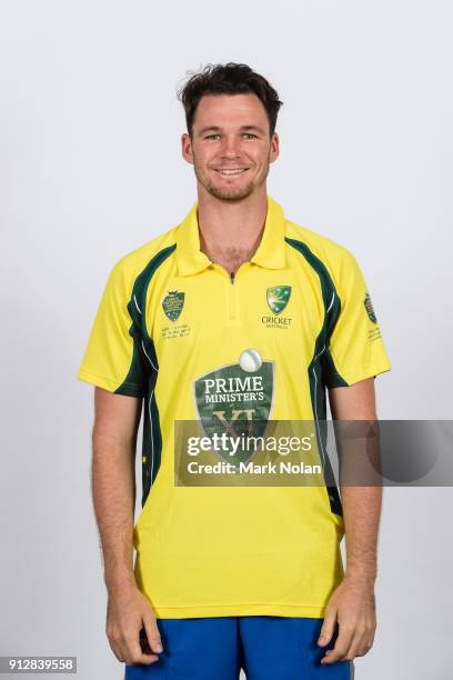 Peter Handscomb poses during the PM's XI headshots session at Manuka Oval on February 1, 2018 in Canberra, Australia.