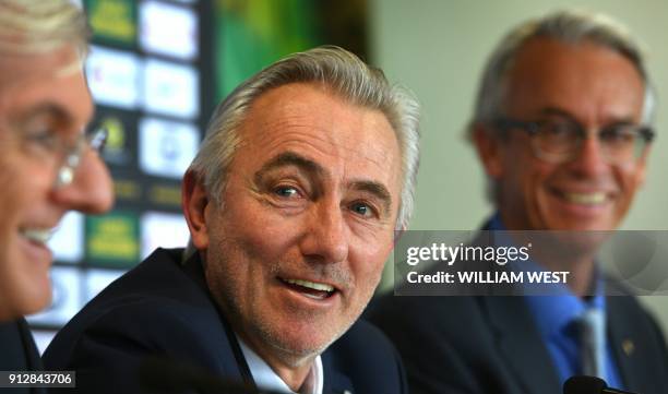 Newly appointed head coach of the Australian national football team, Bert van Marwijk of the Netherlands attends his first press conference with...