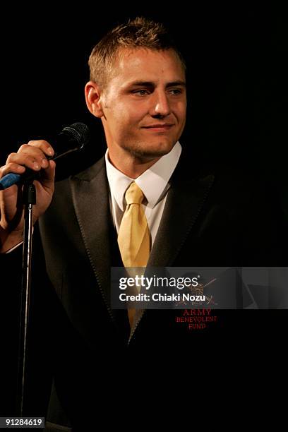 Lance Corporal Ryan Idzi of The Soldiers performs at their album launch showcase at the Churchill Museum and Cabinet War Rooms on September 30, 2009...