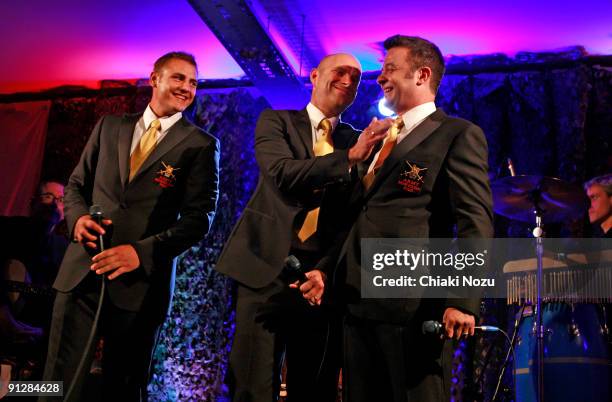 Lance Corporal Ryan Idzi, Sergeant Major Gary Chiltern and Sergeant Richie Maddocks of The Soldiers perform at their album launch showcase at the...