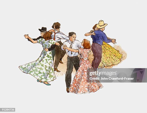 illustration of square dancers - square dancing stock illustrations