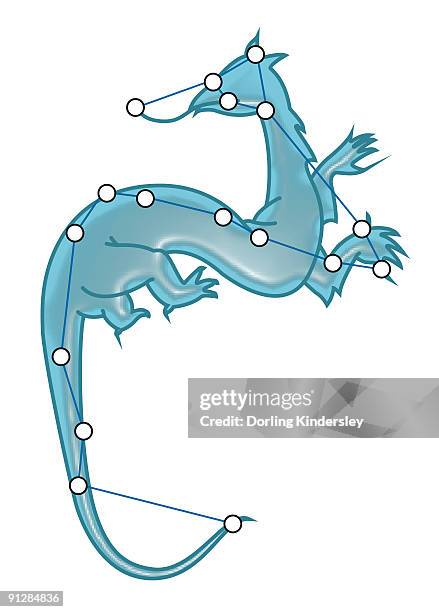 digital illustration of a dragon representing the draco constellation - draco the dragon constellation stock illustrations