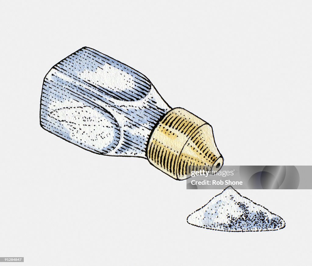 Illustration of salt cellar lying on side near heap of salt