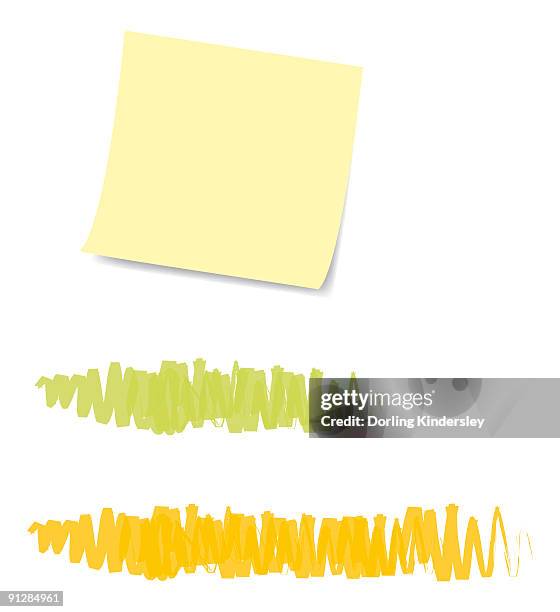 digital illustration of blank adhesive note and felt tip pen colouring squiggles - colouring stock illustrations