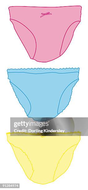 digital illustration of three pairs of colourful pink, blue and yellow knickers - knickers stock illustrations