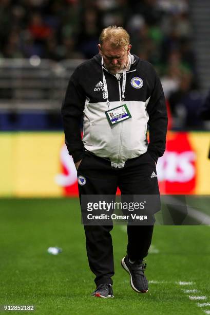 Robert Prosinecki coach of Bosnia walks on the sideline during the friendly match between Mexico and Bosnia and Herzegovina at Alamodome Stadium on...