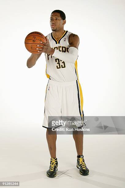 Danny Granger of the Indiana Pacers poses for a portrait during 2009 NBA Media Day on September 25, 2009 at Conseco Fieldhouse in Indianapolis,...