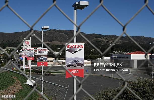 The closed Saturn of Colma sales lot sits empty September 30, 2009 in Colma, California. General Motors announced today that they will close its...
