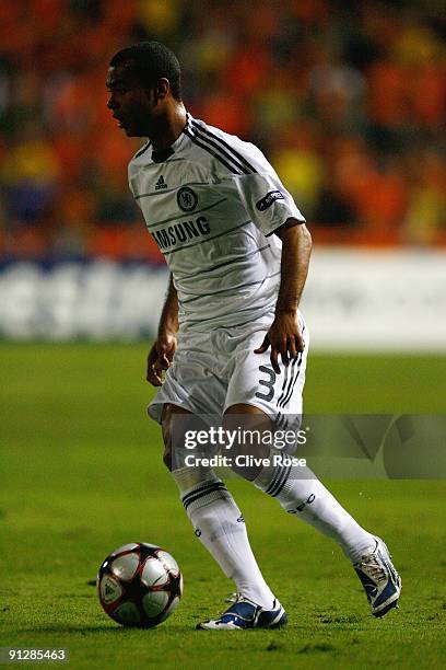 Ashley Cole of Chelsea in action during the UEFA Champions League Group D match between Apoel Nicosia and Chelsea at the GSP Stadium on September 30,...